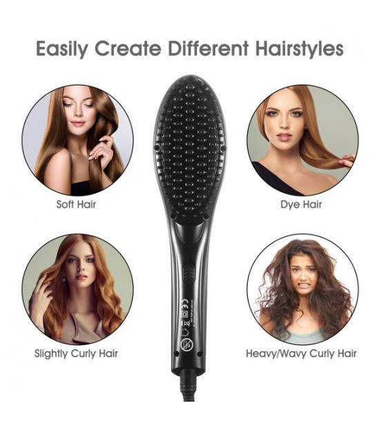 Hocosy Electric Hair Straightener Brush with LCD Display, Anti-Scald, Women Gifts