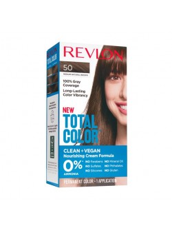 Revlon Total Color Permanent Hair Color, Clean and Vegan, 100% Gray Coverage Hair Dye, 50 Medium Natural Brown, 5.94 fl oz