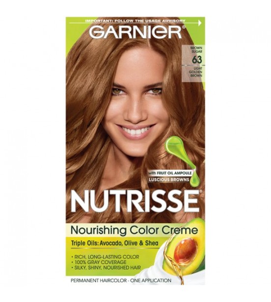 Garnier Nutrisse Nourishing Hair Color Creme, 63 Light Golden Brown (Brown Sugar), 1 Kit