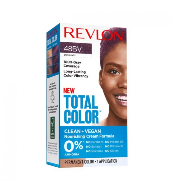 Revlon Total Color Permanent Hair Color, Clean and Vegan, 100% Gray Coverage Hair Dye, 48BV Burgundy, 5.94 fl oz