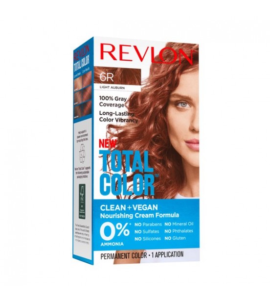 Revlon Total Color Permanent Hair Color, Clean and Vegan, 100% Gray Coverage Hair Dye, 6R Auburn, 5.94 fl oz