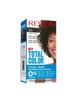 Revlon Total Color Permanent Hair Color, Clean and Vegan, 100% Gray Coverage Hair Dye, 30 Darkest Brown, 5.94 fl oz