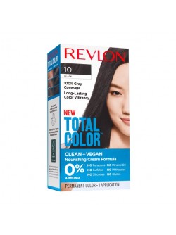 Revlon Total Color Permanent Hair Color, Clean and Vegan, 100% Gray Coverage Hair Dye, 10 Black, 5.94 fl oz