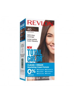 Revlon Total Color Permanent Hair Color, Clean and Vegan, 100% Gray Coverage Hair Dye, 40 Dark Brown, 5.94 fl oz
