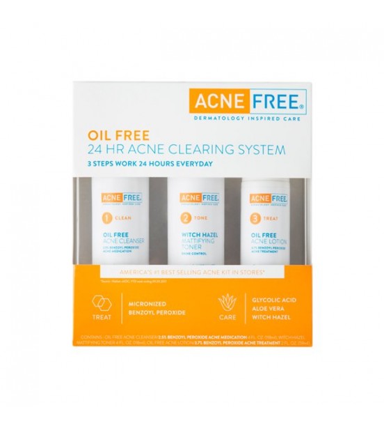 AcneFree Oil Free 24 HR Acne Clearing System, 3 Step Treatment Kit, 3 Count