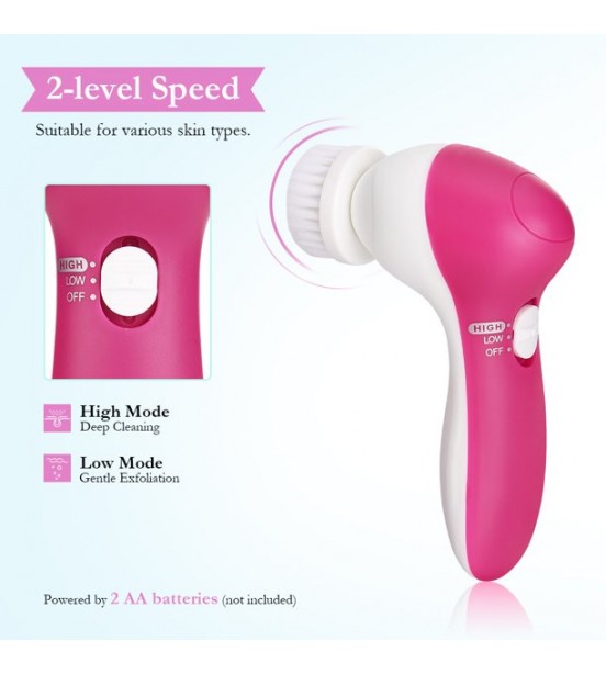 Pretty See 5 in 1 Facial Cleansing Brush- Face Spin Brush Set for Face and Body