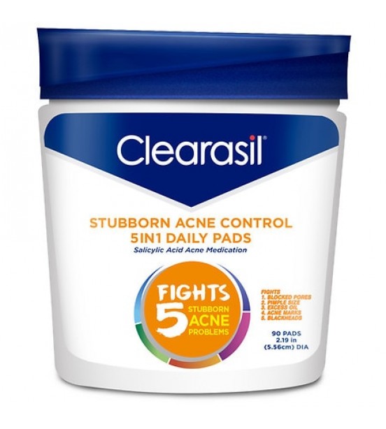 Clearasil Ultra Acne Control Treatment Facial Cleansing Daily Pads 5 in1 with Salicylic Acid 90.0 ea