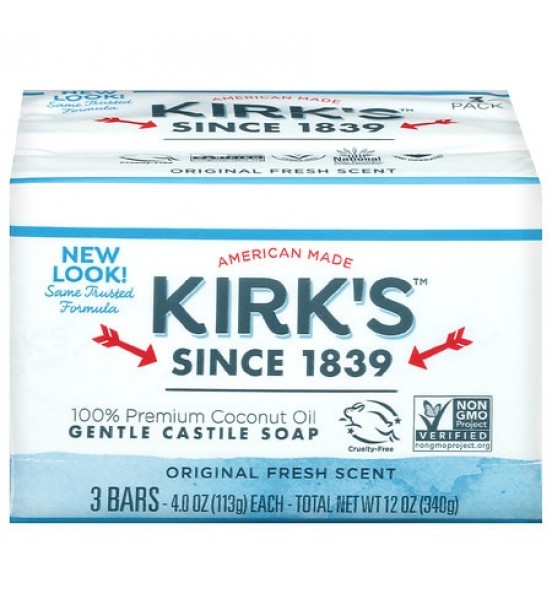 Kirk's 100% Coconut Oil Bar Soap Original 4.0 oz x 3 pack
