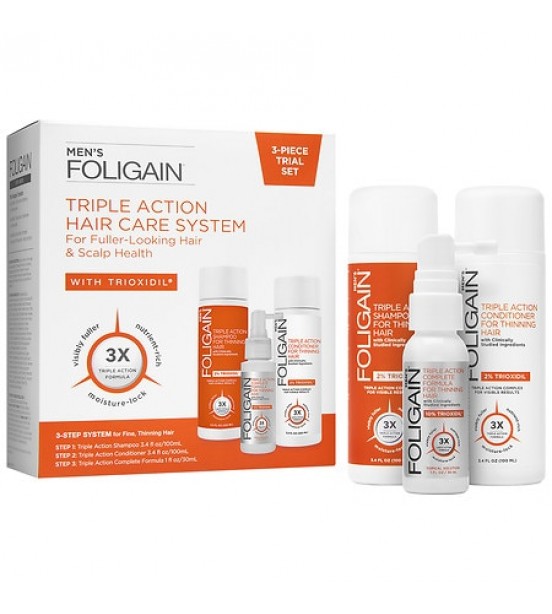 Foligain 3-Piece Trial- Men's Triple Action Complete System For Thinning Hair 1.0 ea